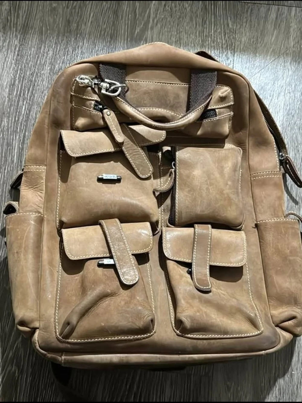 Leather Tan Multi-Pocket Backpack